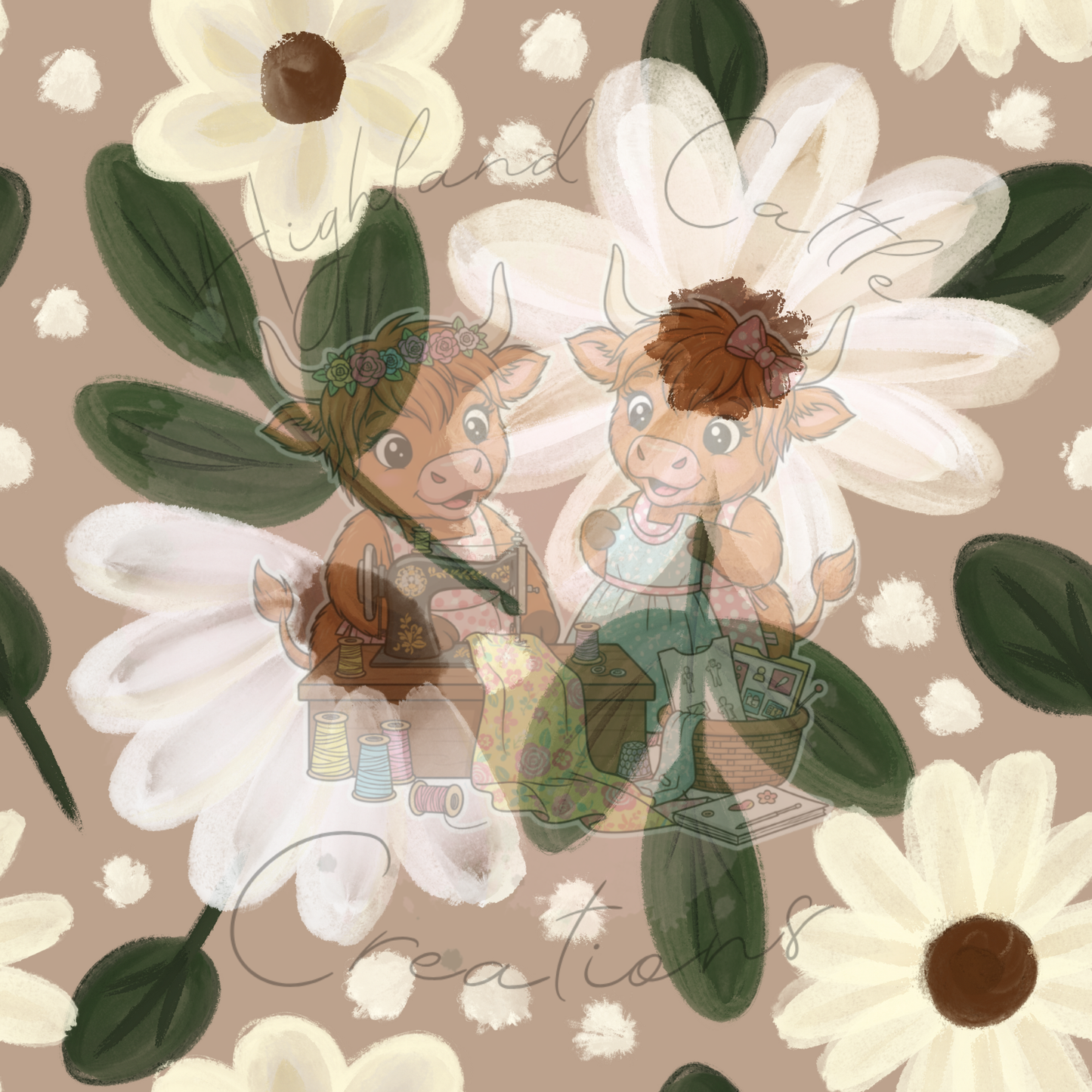 Muted Daisies on Brown