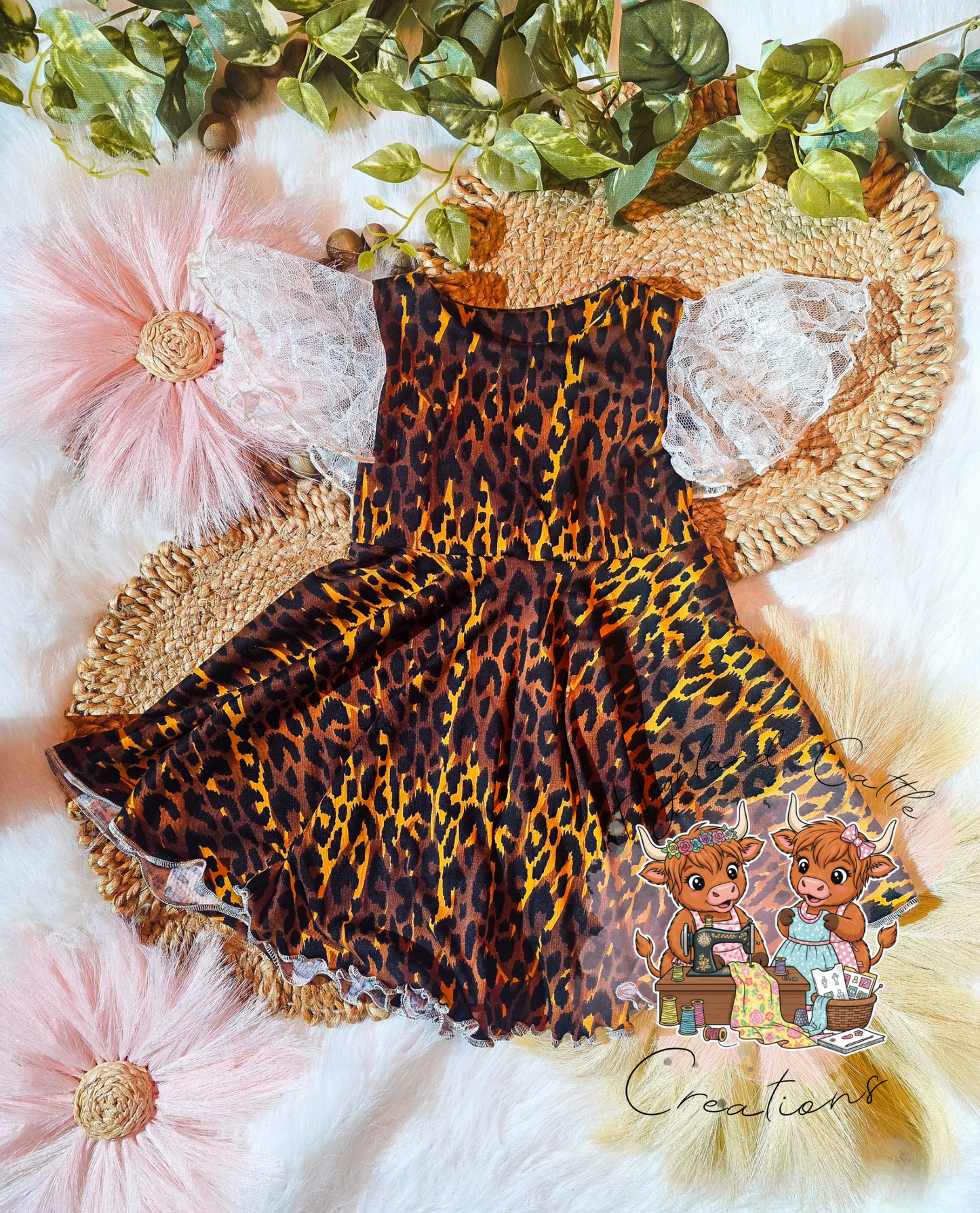 Leopard Tofino Dress W Lace Flutter Sleeves (3T)